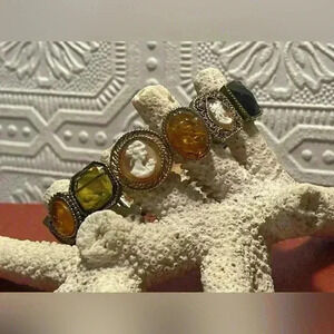 Vintage Victorian  Cameo Bracelet with Flexibility (Elastic) Smokey Stones
